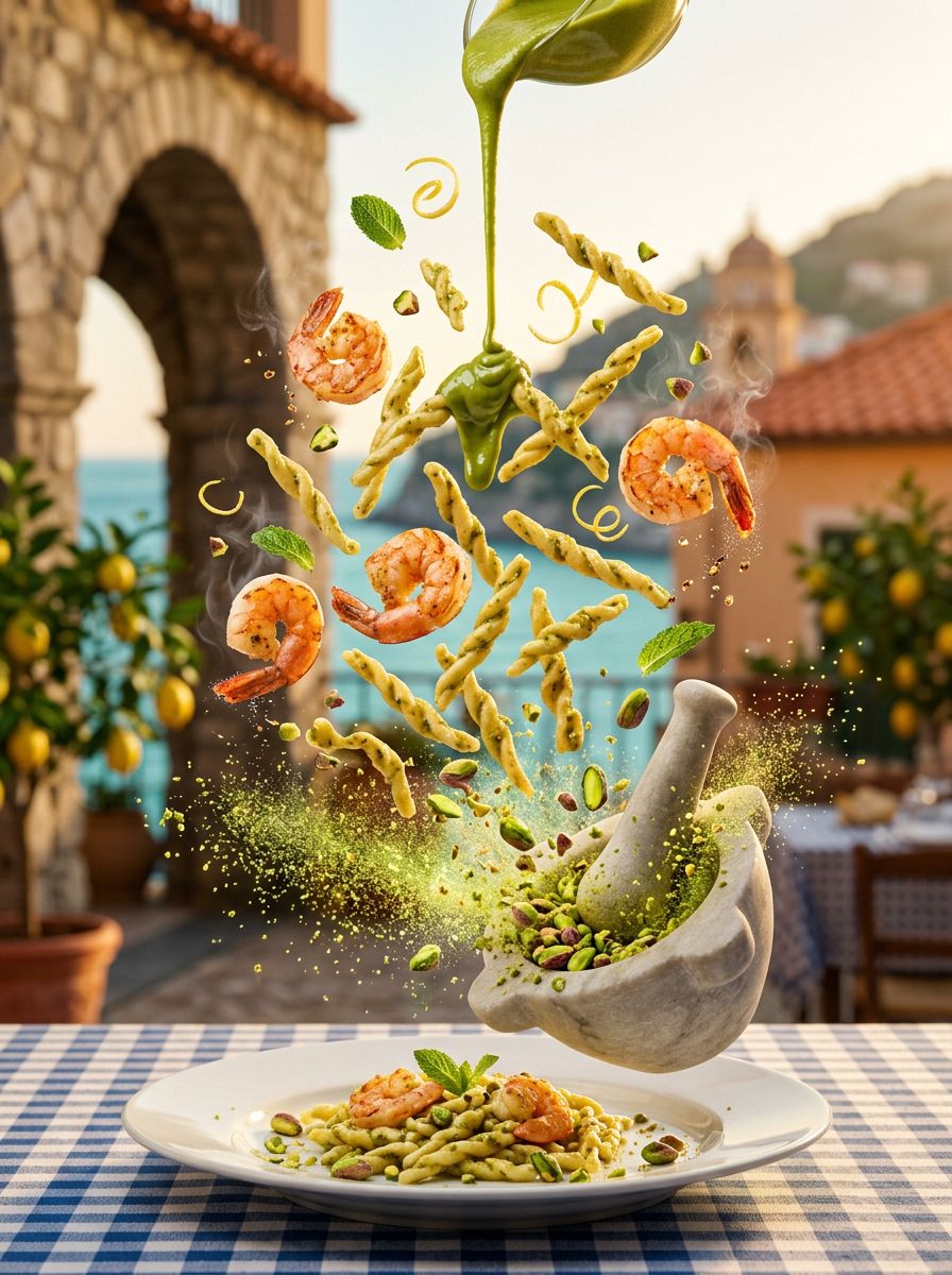 Trofie gamberi e pistacchio