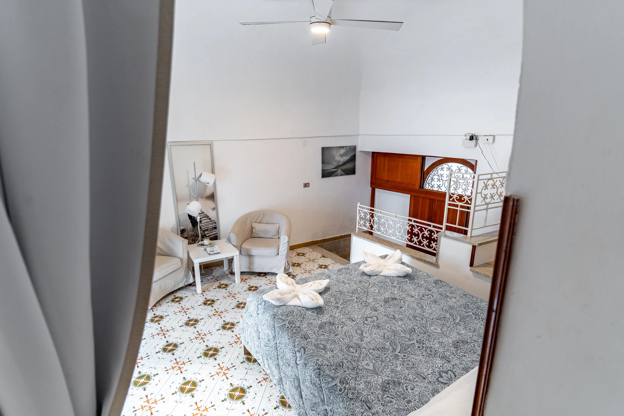 Elevated composition showing the room layout from above - interior photography on the Amalfi Coast by Cinereo
