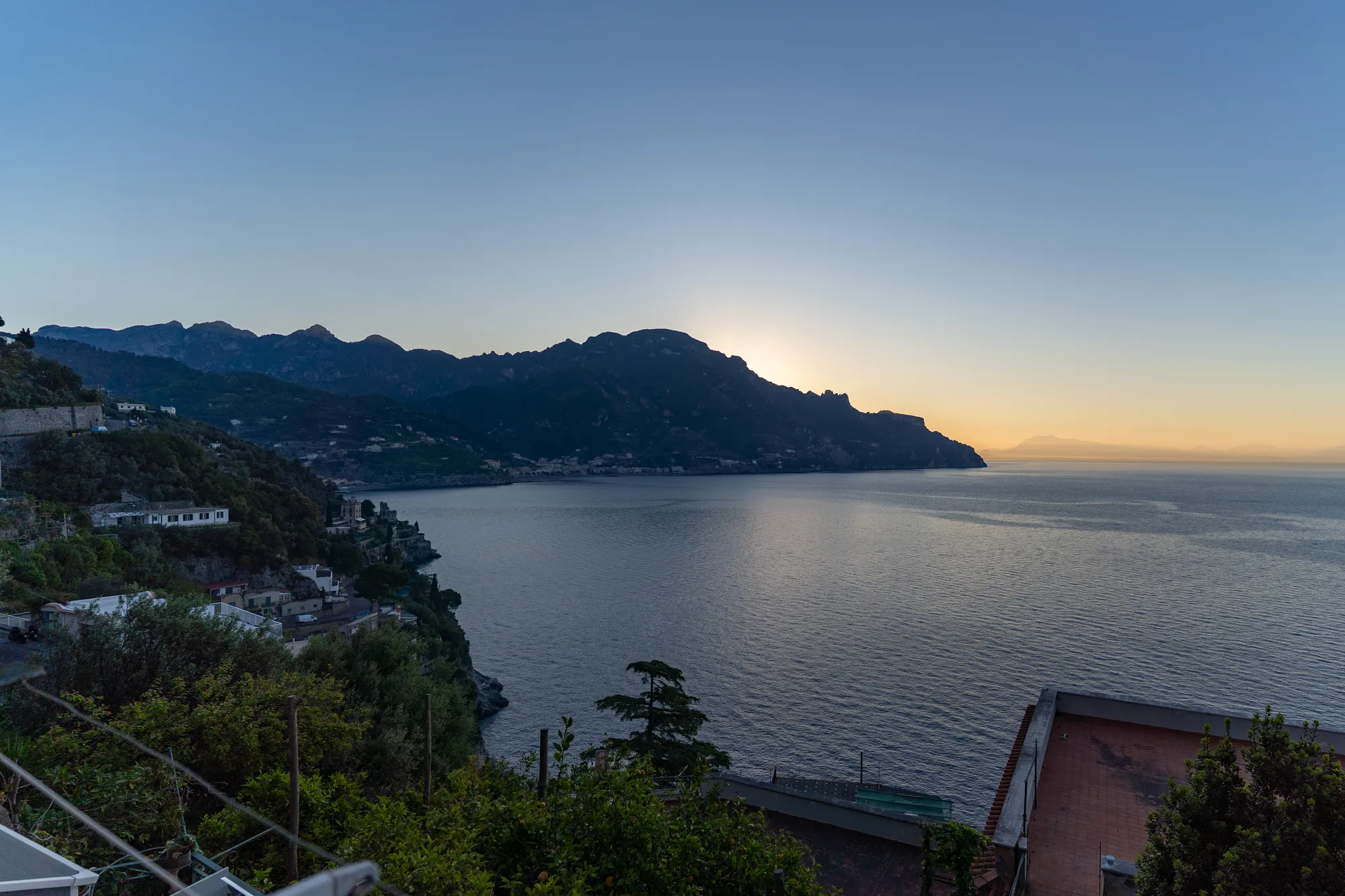 Sunrise sea view from the Ravello apartment balcony - interior photography on the Amalfi Coast by Cinereo