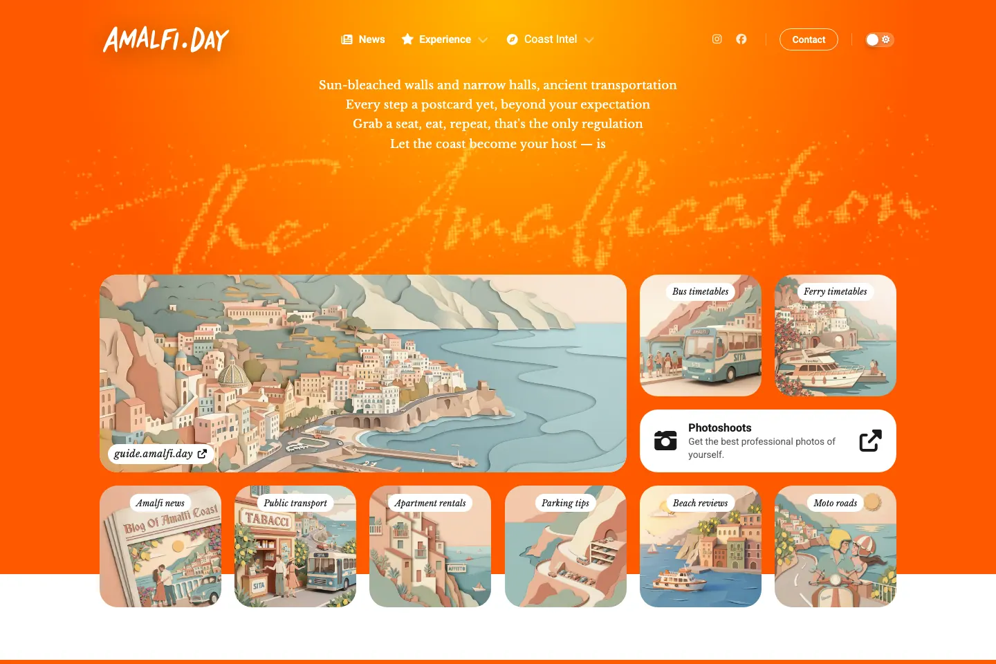 Amalfi.Day desktop interface shown in a browser