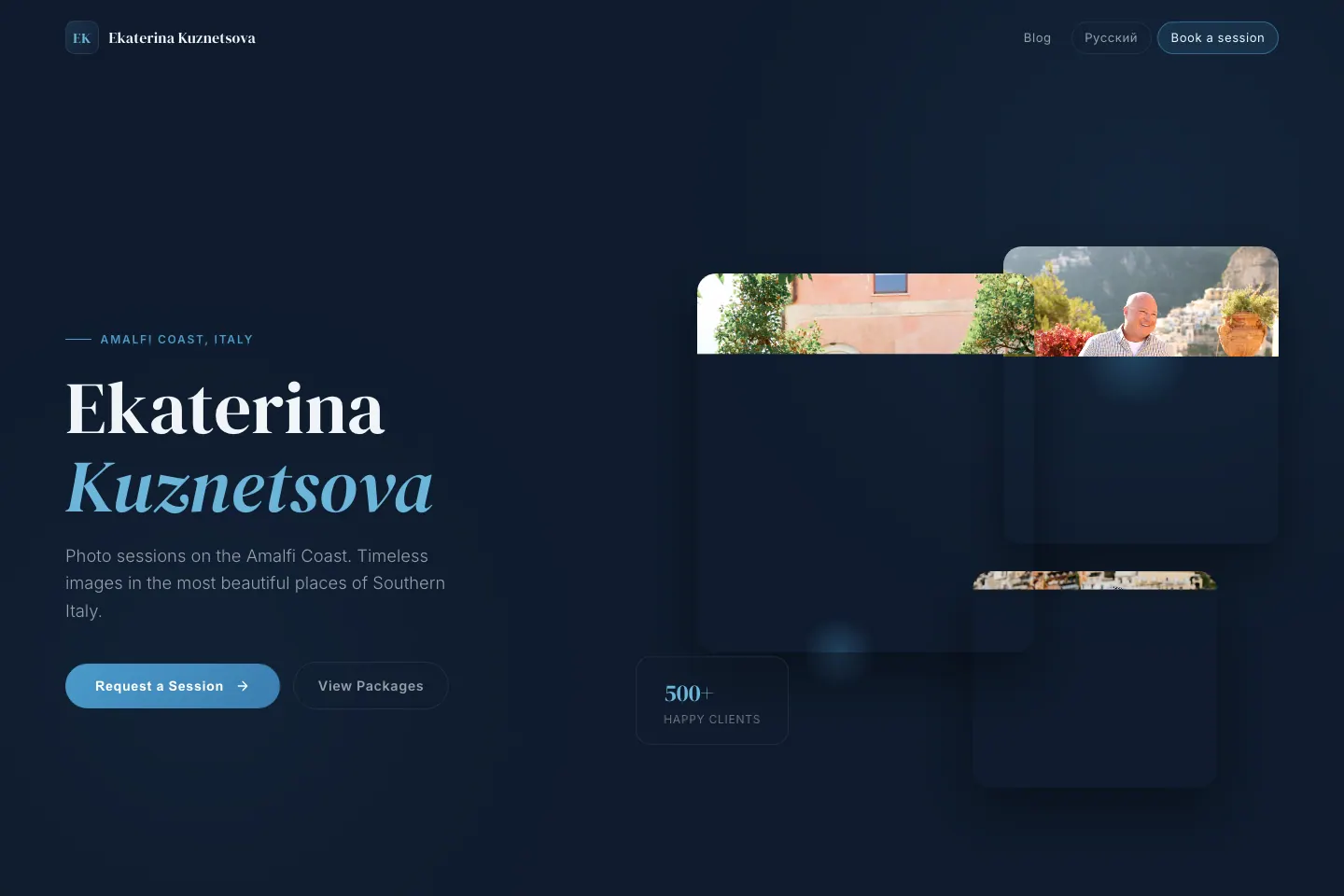 Katerina Photography desktop interface shown in a browser