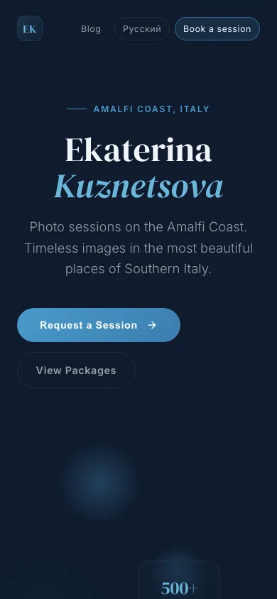 Katerina Photography mobile interface shown at phone width