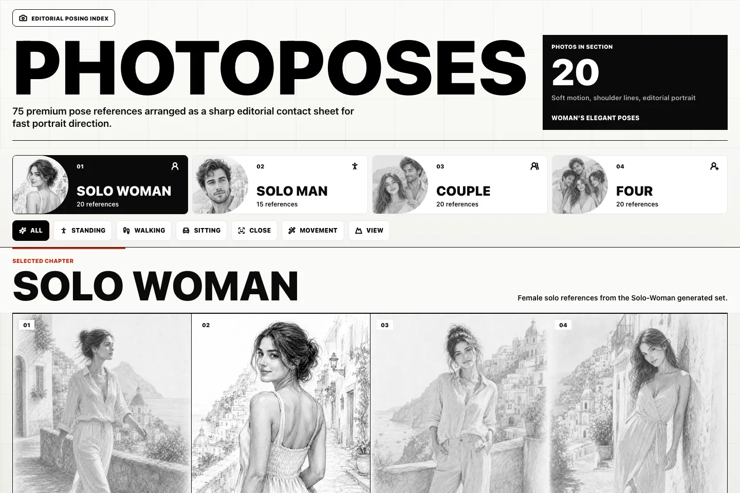 PhotoPoses desktop interface shown in a browser