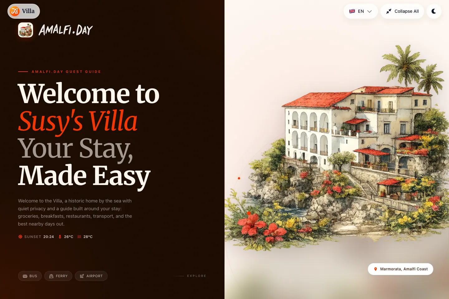 Villa Guest Guide desktop interface shown in a browser